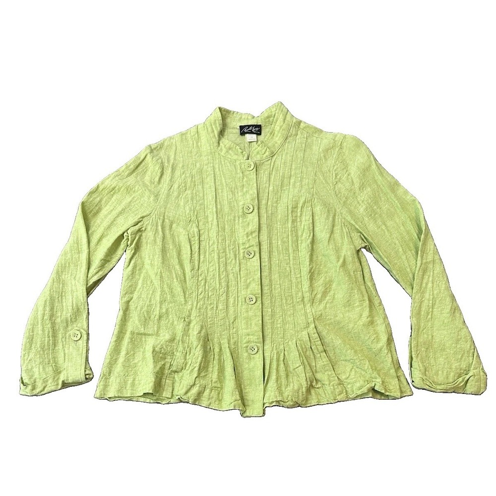 Linen Blend Russell Kemp Lime Green Womens Jacket 1X Lagenlook Artsy Coastal
